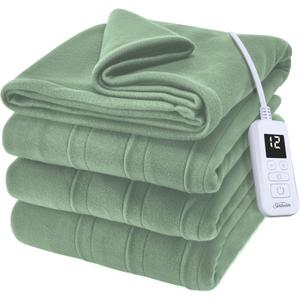 Sunbeam Royal Ultra Fleece Heated Electric Blanket Twin Size, 84" x 62", 12 Heat Settings, 12-Hour Selectable Auto Shut-Off, Fast Heating, Machine Washable, Warm and Cozy, Matcha