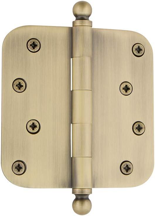 Nostalgic Warehouse Ball-Tip Residential Door Hinge with Radius Corner (4" x 4" - Radius, Antique Brass)