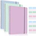 3 Pcs Spiral Notebook 5.9x8.3, 140 Pages Small Notebook for Women A5 College Ruled Journals Cute Notebooks with Large Pockets and Index Stickers for Home School Office UsePurple, Green, Blue
