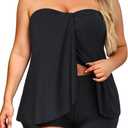 Daci Plus Size Bandeau Tankini Swimsuit for Women 2 Piece Halter Swim Top with Shorts Tummy Control Bathing Suits (Black) 16W