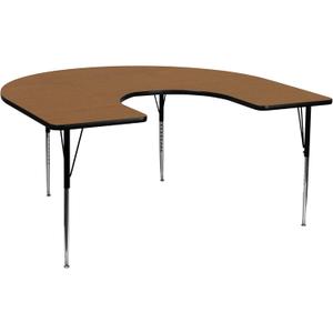 Flash Furniture Wren 60''W x 66''L Horseshoe Oak Thermal Laminate Activity Table - Standard Height Adjustable Legs