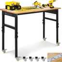 48" Adjustable Workbench with Power Outlet, 2000 Lbs Heavy Duty Work Table, 29.5"-39.4" Height Adjustable Workbench with Wheels & Pegboard, for Garage Office Workshop Home Commercial