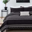 WONGS BEDDING Black Comforter Set Twin, Reversible Boho Triangle Striped Down Alternative Comforter Set for Twin Bed - 2 Pieces (1 Comforter + 1 Pillowcases), Microfiber Bedding Set 68"x 86"