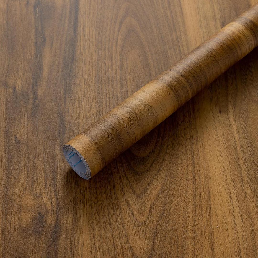 Wood Contact Paper Peel and Stick - Brown Self Adhesive Vinyl Wrap Wooden Grain Waterproof Wallpaper - 23.6''x120'' Removable Nature Wall Paper for Cabinet Countertop Kitchen