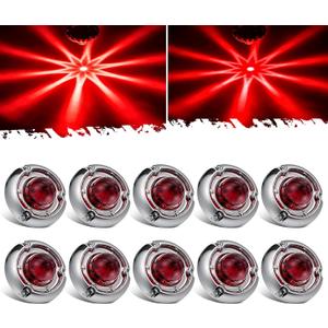 Partsam 10Pcs 1.5 Mini Red Glass Lens Watermelon Lights [Patent Pending], LED Marker Clearance Light Turn Signal for Semi Truck Trailer RV, Compatible with Freightliner Kenworth Peterbilt