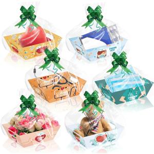 CMSSHUAI 12 Pcs Nurses' Day Appreciation Basket for Gifts Bulk DIY Empty to Fill Kit Thank You Tray Cardboard with Bows, Cellophane Bags for Nurses' Day