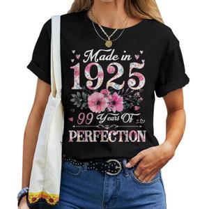 99 Year Old Made In 1925 Floral 99th Birthday Gift For Women T-Shirt, Size Medium