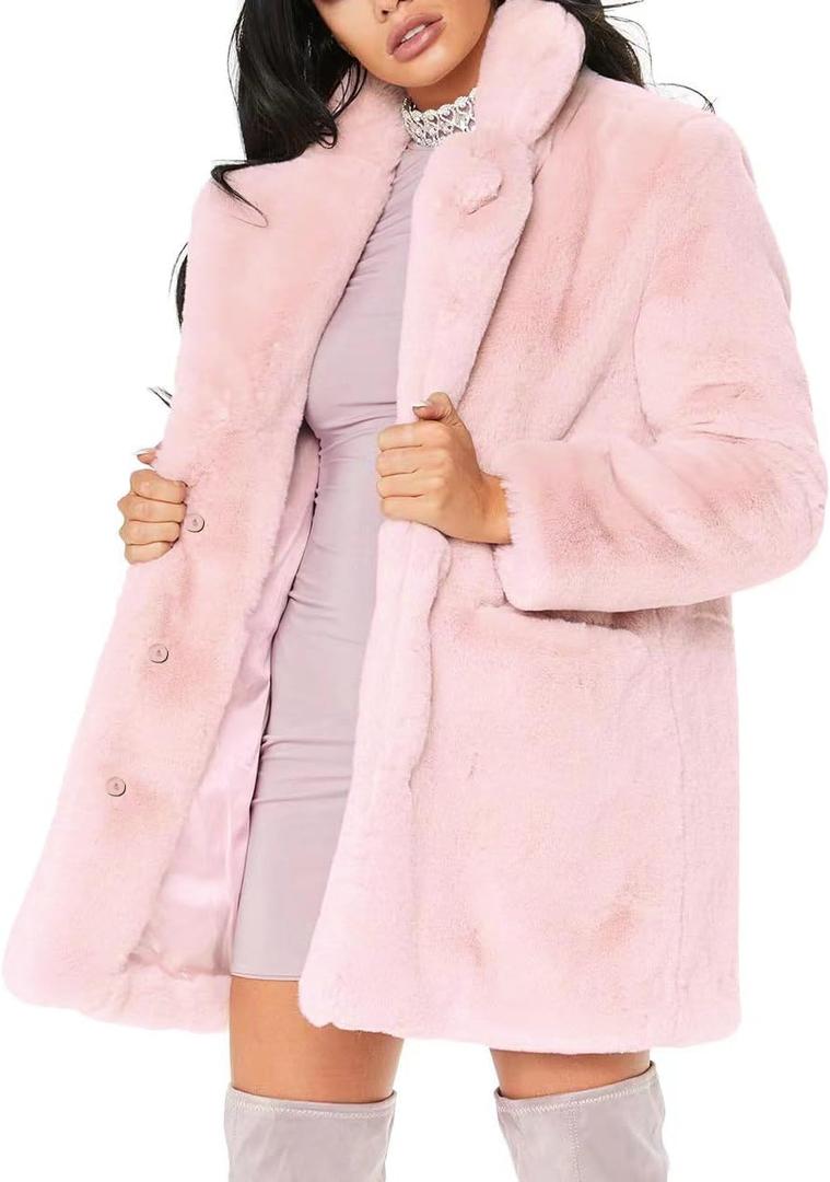 TOPONSKY Womens Winter Warm Lapel Faux Fur With Inner Lining & Buttons Coats (Medium, Cd Light Pink)