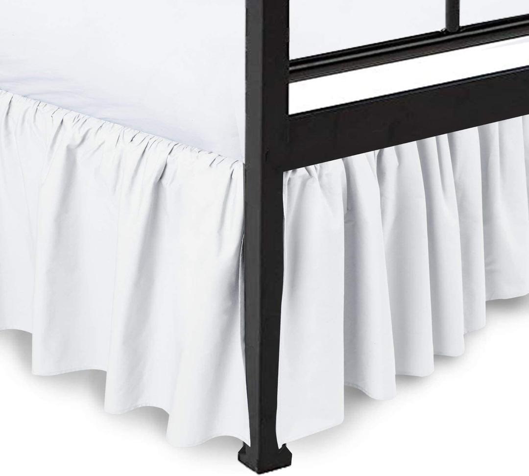 Ruffled Bed Skirt with Split Corners, White, King 18 Inch Drop Bedskirt, Hotel Quality Brushed Microfiber Wrinkle Free Dust Ruffle Bed Skirt, King Size