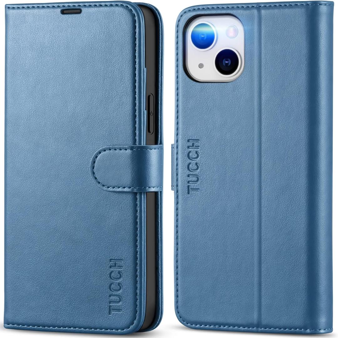 TUCCH Wallet Case for iPhone 14 Plus 6.7", Magnetic PU Leather Stand Flip Cover with 4 Card Slots [RFID Blocking] Folio [TPU Shockproof Interior Case] Compatible with iPhone 14 Plus, Lake Blue