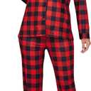 ZMJ Womens Pajamas Sets 2 Piece Long Sleeve and Pant Pj Sets Button Up Sleepwear (Medium, Christmas Red and Black Plaid)