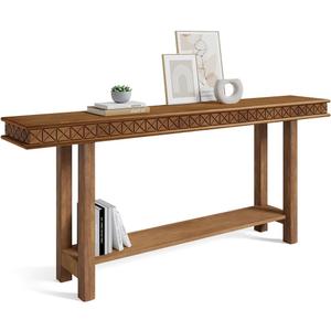 LITTLE TREE 70.9-Inch Narrow Long Console Table, Vintage Solid Wood Entryway Table with Storage Shelf, Sofa Table Behind Couch for Living Room, Foyer, Hallway