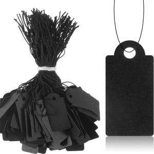 200 Pcs Black Price Tags, Gift Tags with Elastic String 1 x 0.5 Inch Jewelry Price Tag Writable Gift Tag Black Paper Hang Labels for Christmas Gifts Clothes Crafts Display Stocking Stuffers