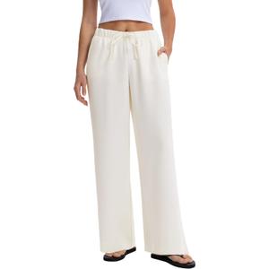 Abonlen Wide Leg Pants for Women Casual Flowy Crepe Trousers Wrinkle Free Relaxed Fit Lounge Work Business with Pockets