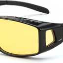 FEISEDY Night Driving Sunglasses Polarized Fit Over Sunglasses for Men, Yellow Lenses, Anti Glare Glasses B0225 (Black *1)