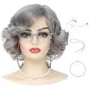 Old Lady Wig, Easy Apply Granny-Themed Short Curly Wig, Gray Short Wavy Glueless Wigs with Accessories - Silver Grey Grandma Costume Wig for Women, Granny Wigs, Old Person Wig