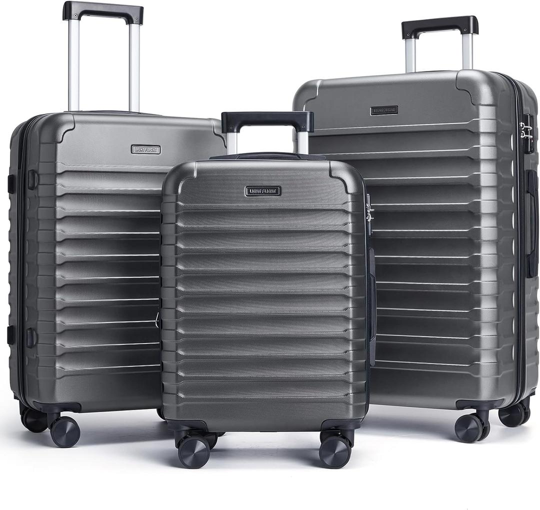 LIGHT FLIGHT Luggage Sets 3 Pcs Suitcase with Wheels,20"/24"/28",Gray