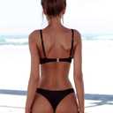 SherryDC Women's Solid Scoop Neck Push Up Padded Brazilian Thong Bikini Swimsuit Bathing Suit (Black, S)