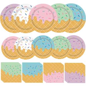 Ice Cream Party Decorations 100Pcs Ice Cream Plates and Napkins for Kids Girls Baby Shower Ice Cream Birthday Party Supplies