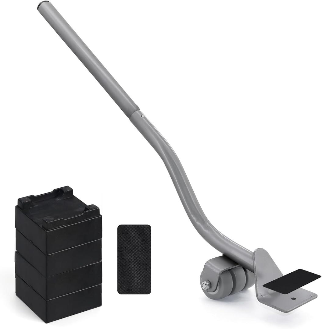 Furniture Lifter Tool, Appliance Furniture Metal Lifters for Heavy Furniture Movers Sliders Wheels Easily Safe to Move Sofa Refrigerator Washing Machine (1 Lifter Tool 4 Raise Blocks) Grey (Grey-22 IN)