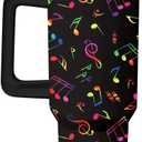 40oz Music Teacher Gifts Tumbler with Handle and Straw, Musical Note Insulated Stainless Steel Cup, Travel Coffee Mug Water Bottle, Appreciation Birthday Gifts for Women Men