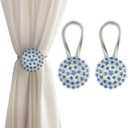 Magnetic Tiebacks for Curtains, 2 Pack Sparkling Crystal Flower Curtain Tiebacks Curtain Buckle Clips with High-Elastic Spring Wire for Home Office Decoration (Royal Blue)