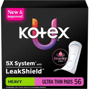 Kotex Ultra Thin Pads, Heavy Absorbency, 56 Count 