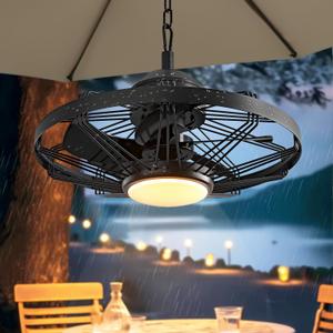 Outdoor Ceiling Fan, IP65 Waterproof 20" Gazebo Fan with Light, Remote Control, 6 Speeds, 3CCT, Plug in Caged Ceiling Fan with Hanging Hook for Patio, Porch, Canopy (1023-Black)