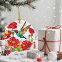 3 x Ceramic-Style Christmas Tree Decorations, Christmas Ornaments, Double-Sided Printed Ornament Keepsakes, Holiday Decor. Xmas Gifts, Gifts for Hummingbird Lovers - Hummingbird-Themed