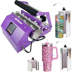 BetterSub 3in1 40 OZ Tumbler Mug Heat Press Machine 30 OZ 20 OZ 16 OZ Sublimation Straight Skinny Tumbler Mug,11 OZ 15 OZ 16 OZ Sublimation Mug Heat Transfer Purple