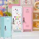 Svartur Mini Locker with Lock & Keys, Stickers, Metal Small Locker for Desktop, Girls Lockbox Desktop Storage Organizer, Money Safe and Cash Lock Box for Girls Safe, Light Blue