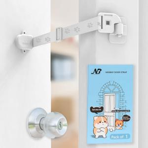 Adjustable Door Strap and Latch, Textile Cat Door Latch to Keep Dog Out of Litter Box, Economical Alternative of Pet Gates, Basic 1 Pack