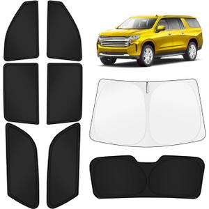 KUST Car Window Shades for Chevy Suburban/GMC Yukon XL 2021-2025 2026 Windshield Sun Shade Side Window Cover UV Block Privacy Protection Accessories for Camping Blackout Rear Back Full Set 8PCS