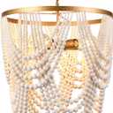Bohemia Wood Beaded Chandelier - Boho 5-Light Gold and Oak Finish Beaded Light Fixture for Dining, Living, Bedroom, Nursery, Girl Room, Hallway, Entryway