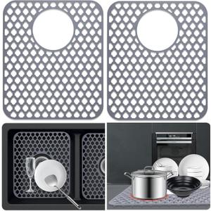 Sink Protectors for Kitchen Sink, 2PCS Silicone Kitchen Sink Mats Protector Grid for Bottom of Farmhouse Stainless Steel Porcelain 13.58 ''x 11.6 '', 13.58 x 11.6 x 0.15 inches