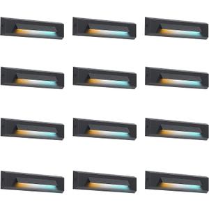 CLOUDY BAY [12 Pack] 3 Color Low Voltage 12-24V LED Step Lights Outdoor,2.5W Landscape Cutoff Stair Riser Light,Deck Step Lights Exterior Accent Lighting Fixtures,Wet Location,Black