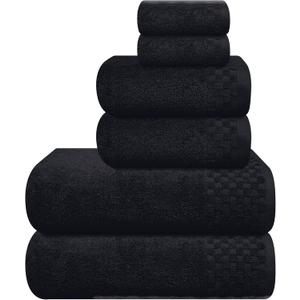 MyOwn Premium Cotton 6 Pack Towel Set for Bathroom, Contains 2 Bath Towels 28x55 inch, 2 Hand Towels 16x24 inch & 2 Wash Coths 12x12 inch, Ideal Everyday use, Compact & Lightweight - Black