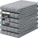 Homaxy Premium Cotton Kitchen Towels 16"x 28", Large Natural Ring Spun 390 GSM Dish Towels, Super Absorbent Terry Kitchen Hand Towels, Soft Tea Towels with Hanging Loop, Grey Check Design, 6 Pack