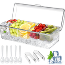 Large Ice Chilled Condiment Caddy，Chilled Condiment Containers Server with Lids for 5 Removable Compartments (2.5 cup)，Serving Platters, Fruit & Garnish Tray for Party Supplies & Bar 
Accessories