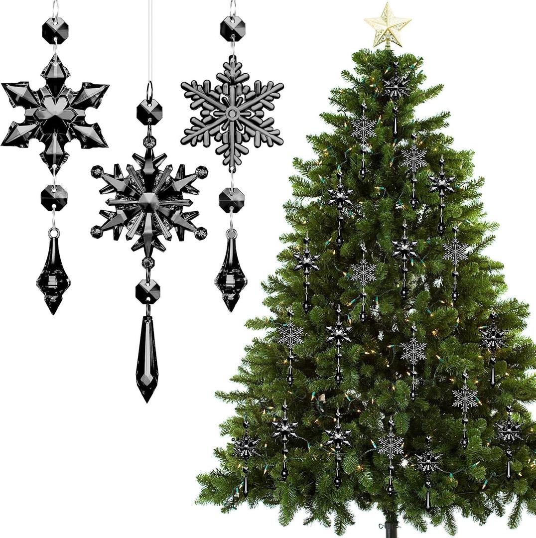 Boao Black 15 Pcs Crystal Snowflake Ornaments for Winter Valentine Acrylic Snowflake Wonderland Decorations for Party Favor Celebration
