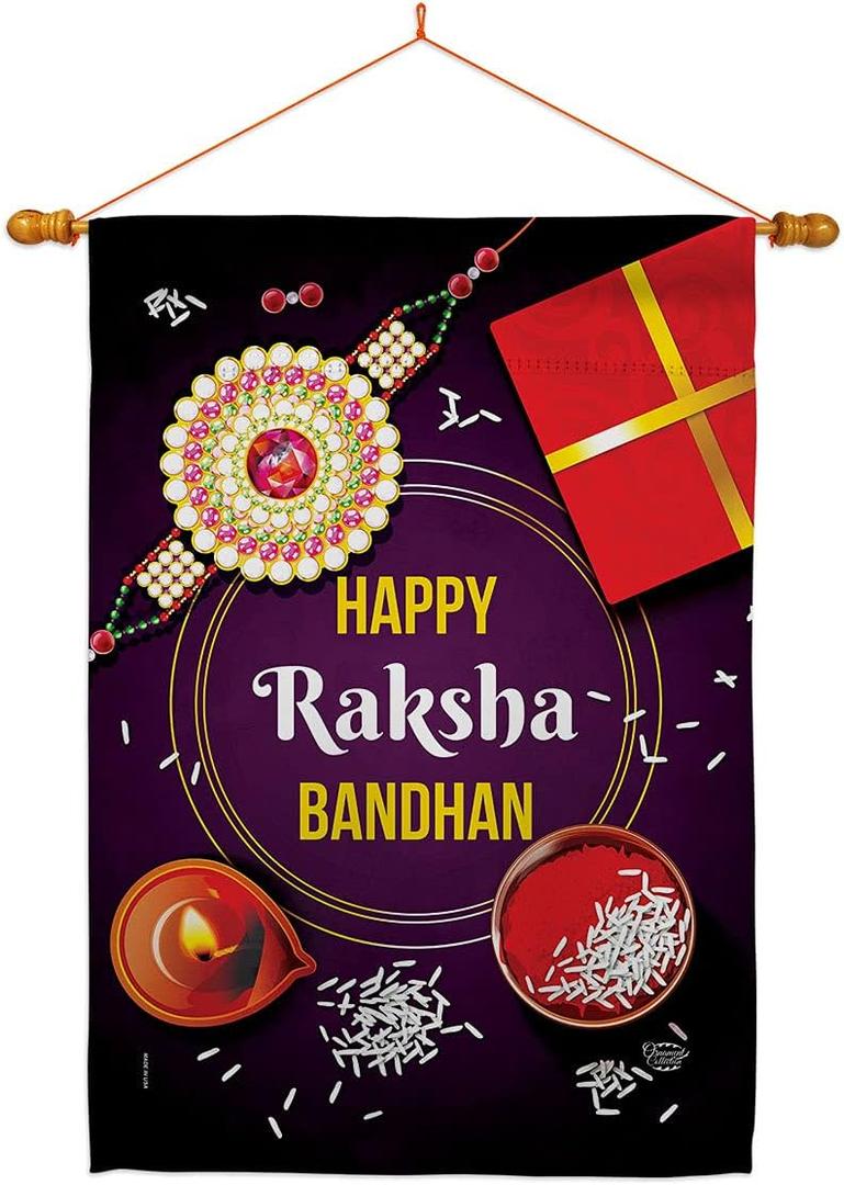Raksha Bandhan House Flag Dowel Set Celebration Festival Rakshabandhan Rakhi Siblings Hindu Ceremony Decoration Banner Small Garden Yard Gift Double-Sided, Made in USA