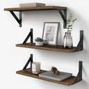 Forbena Rustic Floating Book Shelves for Wall Set of 3, 17 Inch Wood Wall Bookshelf for Bedroom, Wooden Wall Mounted Hanging Shelf for Office Living Room Bathroom Decor Pictures Books (Dark Brown)