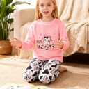 Funnycokid Girls Fleece Pajamas Set Kids Soft Flannel Pjs Pullover Top Pants Loungewear Size 7-14 (Pink)