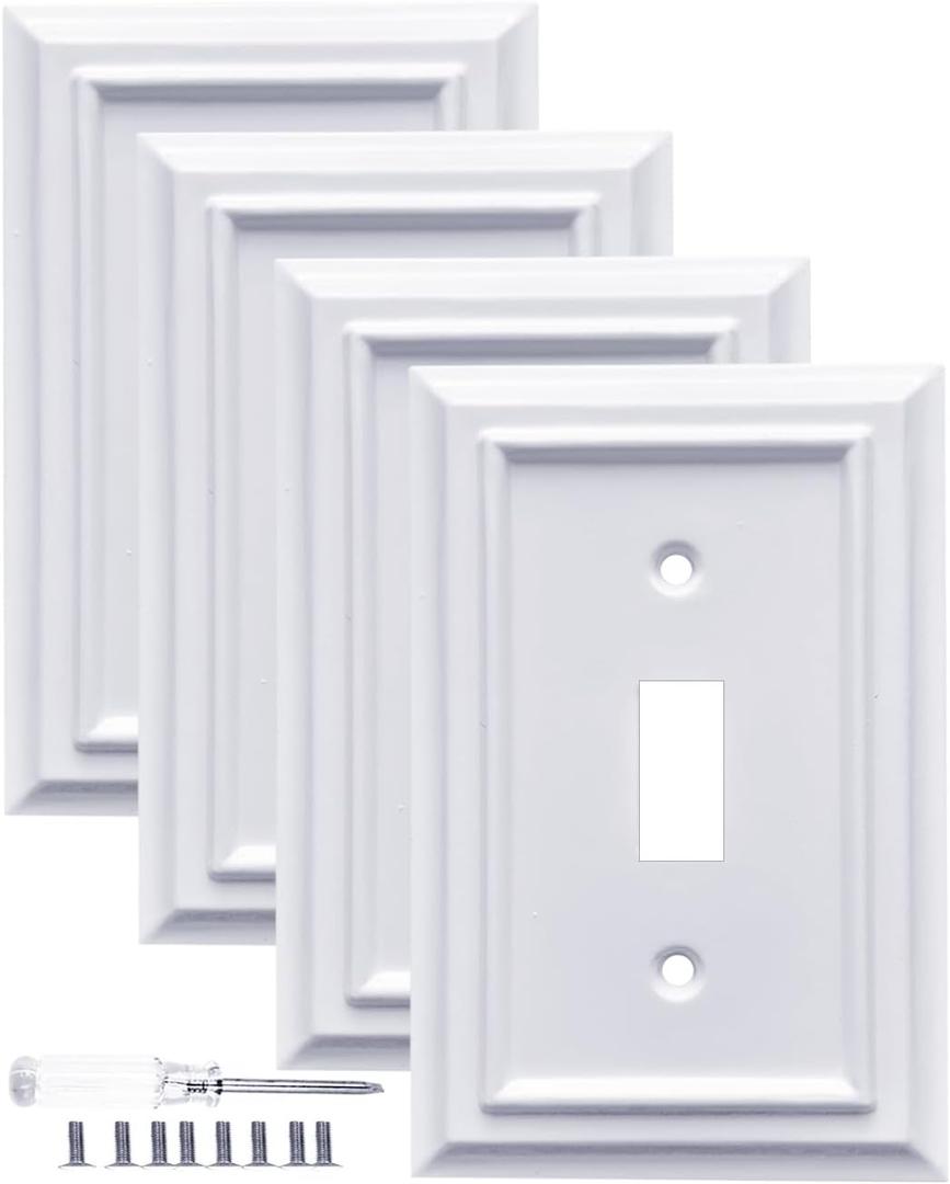 Pure White Decorative Outlet Covers Wall Plates, Bamboo Fiber Light Switch Covers, Natural Material Electric Receptacle Switch Plate Outlet Cover of various styles (1 Gang Toggle 4 Pack)