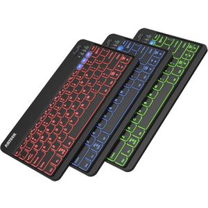 Arteck HB220B Universal Backlit 7-Colors & Adjustable Brightness Multi-Device Slim Portable Wireless Bluetooth 3.0 Keyboard for iOS, Android, Windows Tablet PC Smartphone Built in Rechargeable Battery