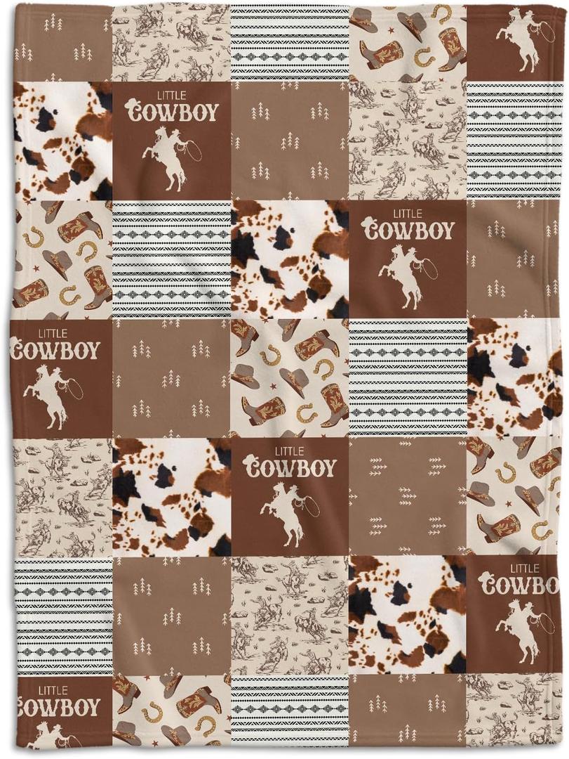 Western Blanket, Western Decor for Nursery Room, Baby Blankets for Boys Girls, 30x40 inches Baby Cowboy Blankets, Soft Warm Lightweight Nursery Bed Blanket for Newborn Toddlers
