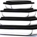 EATEX 8-Piece Deep Glass Casserole Dishes for Oven with Plastic Lids, Glass Baking Dishes for Oven, Rectangular Bakeware for Lasagna, Cooking, Leftovers, Kitchen, Freezer to Oven Dishwasher Safe (4 Pack)