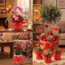 ForraFun 50 Set Valentine Plant Pot Covers Floral Cellophane Wrap Paper Sheets with 15 Bow Decorative Plant Sleeve for Home Flower Pot DIY Decor (Red)