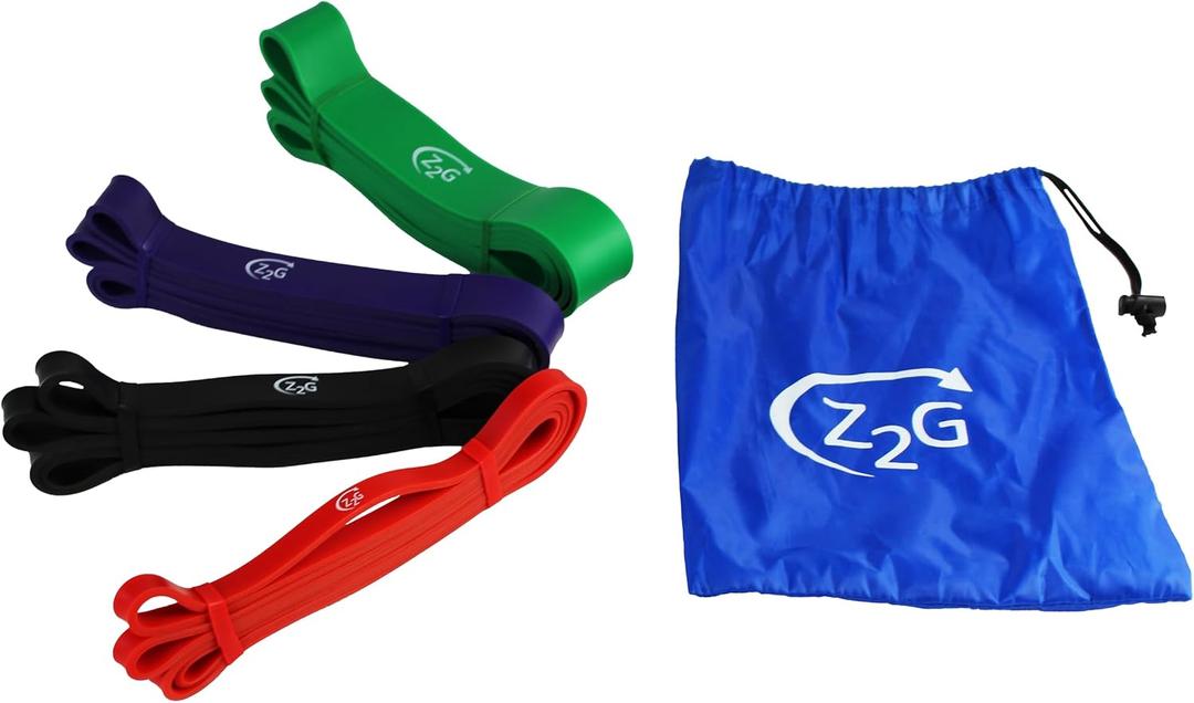 Z2G Exercise Power Band Set – 4 Heavy-Duty Resistance Bands (Light to X-Heavy) with Travel Bag – Strength & Mobility Training for Women, Men & Youth