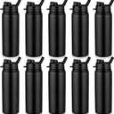 Shellwei 10 Pcs Aluminum Metal Water Bottles Bulk 24 oz Lightweight Leak Proof Sports Water Bottle with Snap Lid Reusable Bottle for Travel Camping Hiking (Black)